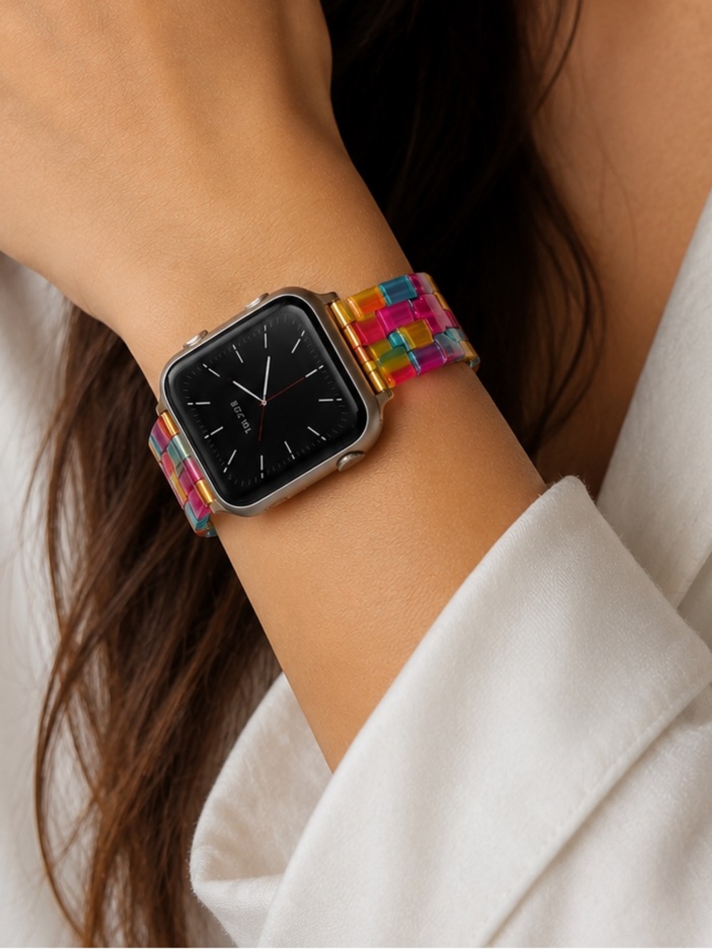 Multicolor Linked Apple Watch Band w/Stainless Steel Clasp and Extra Links